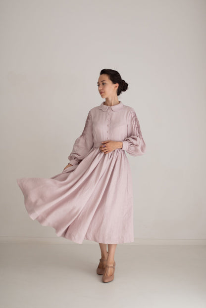 Beth linen Dress with long sleeves. Linen Clothing. Handcrafted Fashion. Timeless Style. Natural Fabrics. Cottagecore Dresses. 