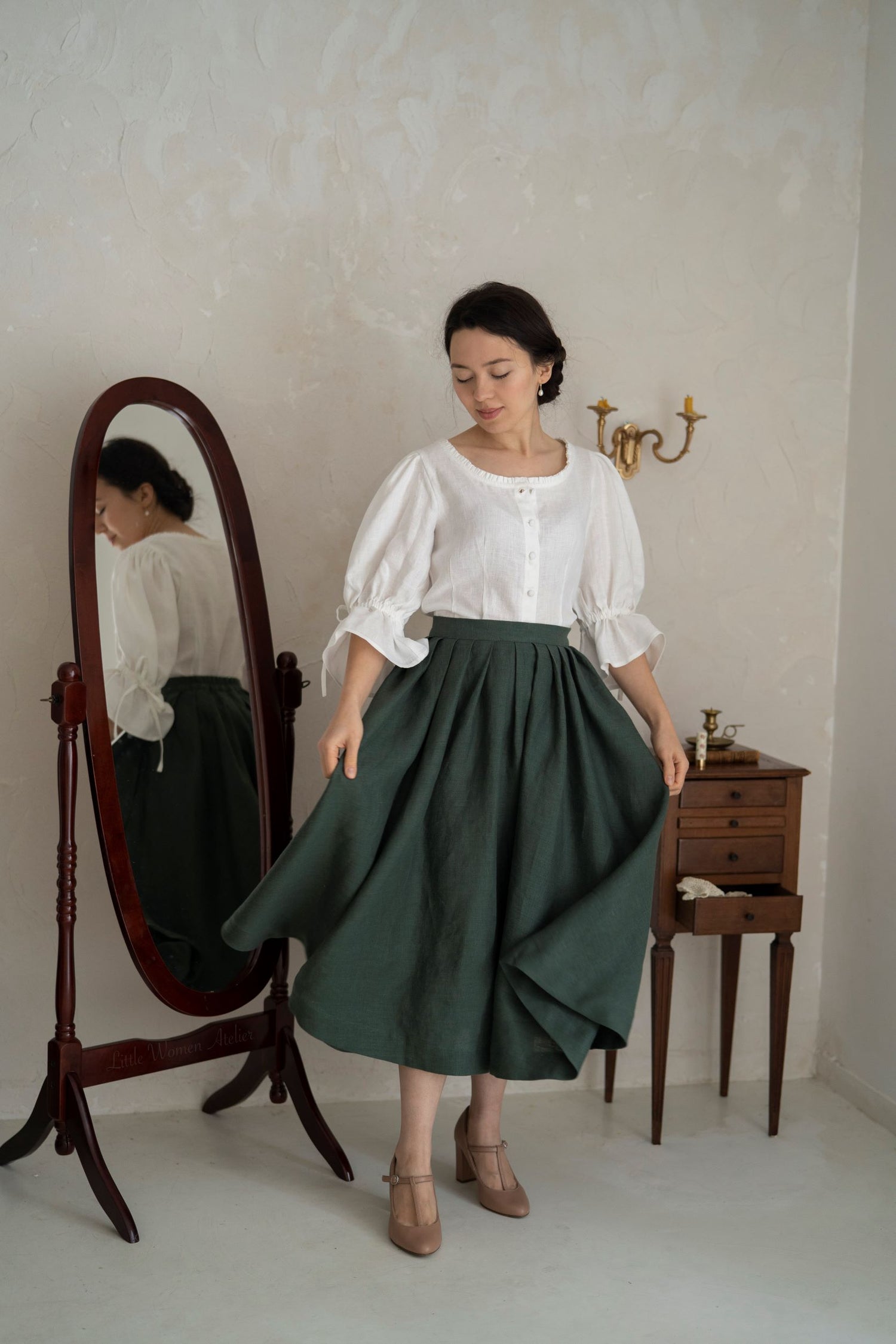 Amy Linen Skirt, green skirt