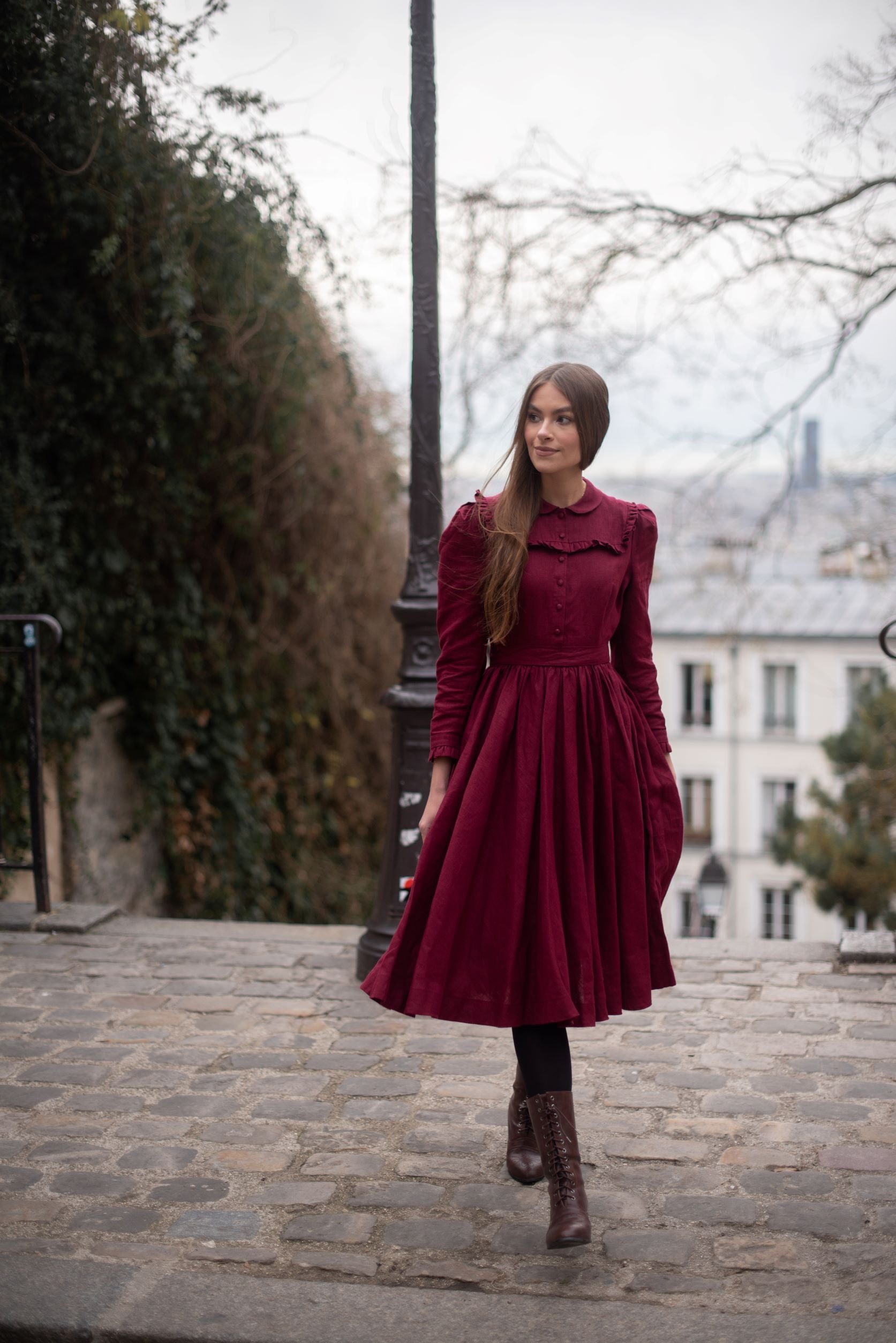 Amy linen Dress with long sleeves LittleWomenAtelier Amy linen Dress with long sleeves LittleWomenAtelier