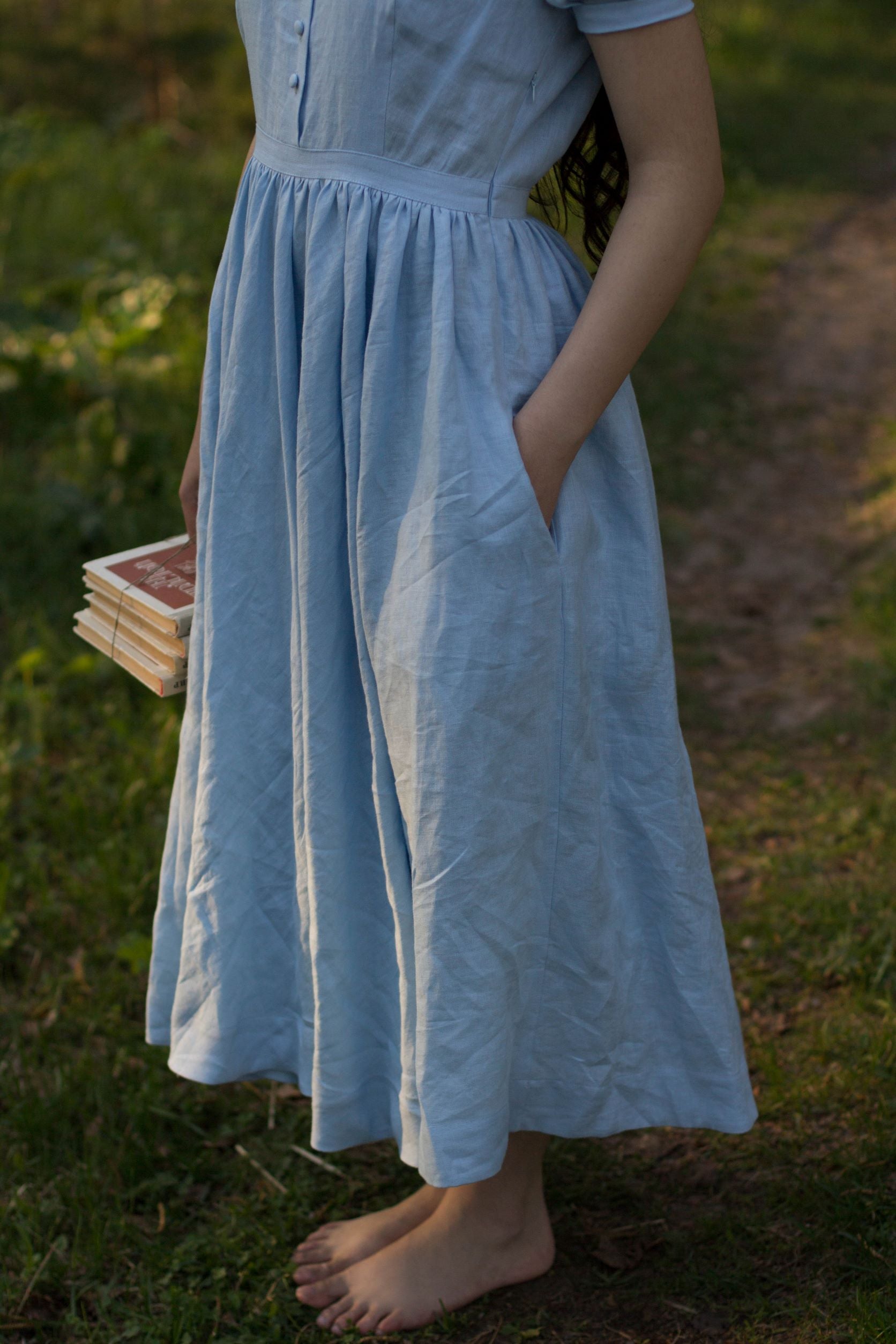 Amy linen Dress with short sleeves LittleWomenAtelier Amy linen Dress with short sleeves LittleWomenAtelier
