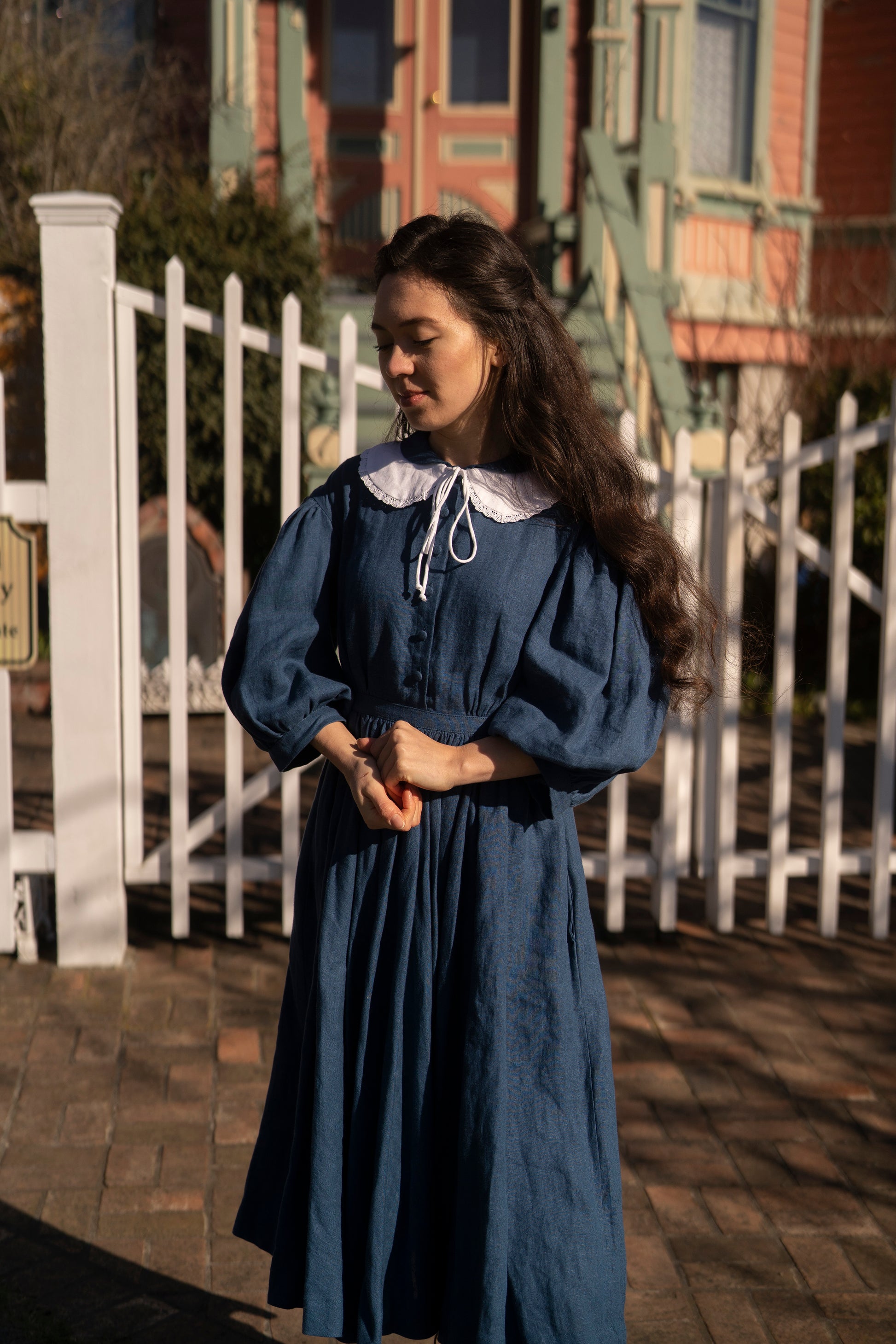 Meg linen Dress with 3/4 sleeves LittleWomenAtelier Meg linen Dress with 3/4 sleeves LittleWomenAtelier